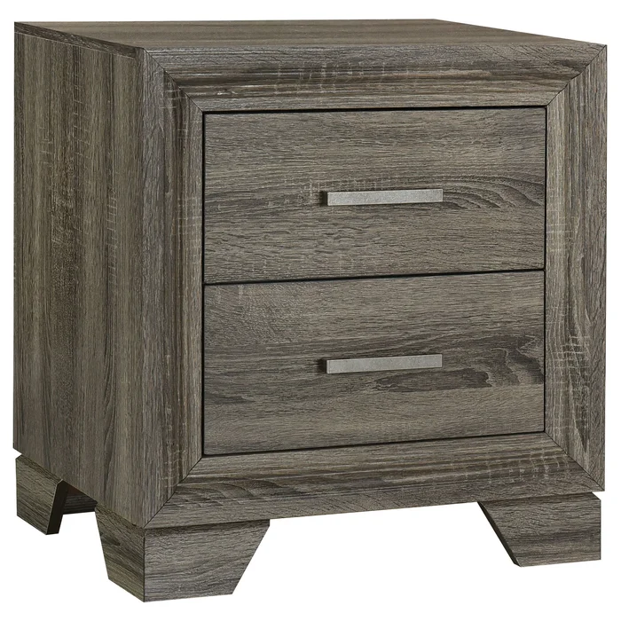 Wright 2-Drawer Nightstand in Brown Oak – Farmhouse Transitional Bedside Table with Durable Laminate, Wide Top & Storage Drawers for Bedroom Organization