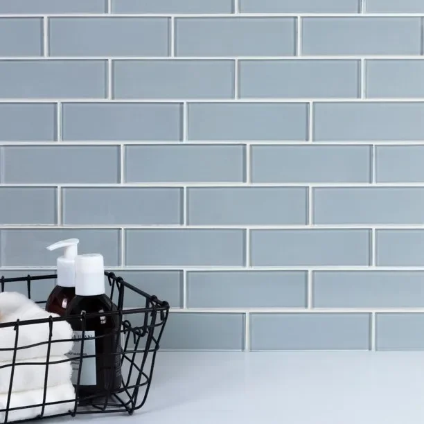 WS Tiles – Premium Moonlight Gray 2 in. x 6in. Glass Subway 12 in. x 12 in. Mesh-Backed Wall Tile (5 sq. ft. / Case) 8 cases, (8 BOXES)