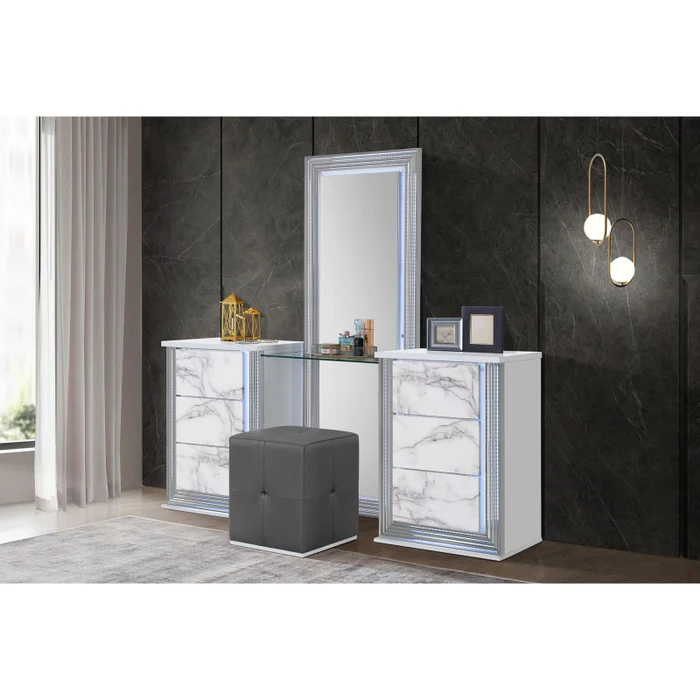 Ylime – Marble LAF Vanity Dresser With LED – Light Gray /