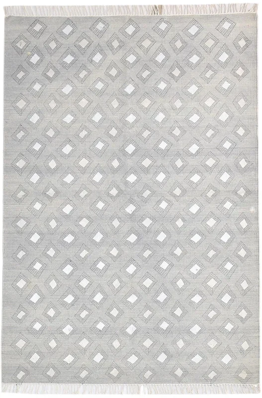 Yolanthe Dhurrie Grey Wool / Silk Rug 4X6 Modern Scandinavian Diamond