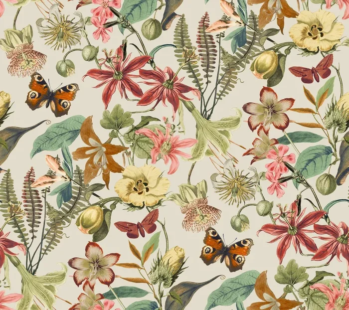 York BL1724 Butterfly House Light Taupe & Coral Wallpaper