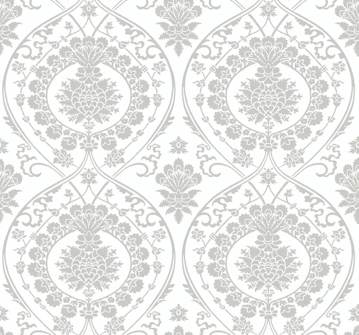 York DM4905 Imperial Damask White & Silver Wallpaper