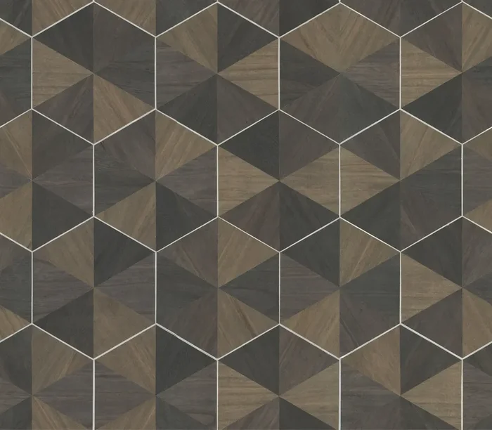 York HO2103 Hexagram Wood Veneer Brown & Black Wallpaper