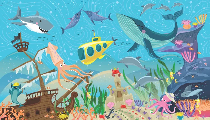 York Wallcoverings RoomMates Underwater Discovery Peel and Stick Wall Mural Kids Ocean Blues Wallpaper – RMK12032M