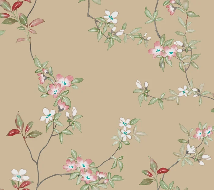 York Wallcoverings Tea Garden II April Blossom Sand Wallpaper Transitional Florals Beiges – ZA8073