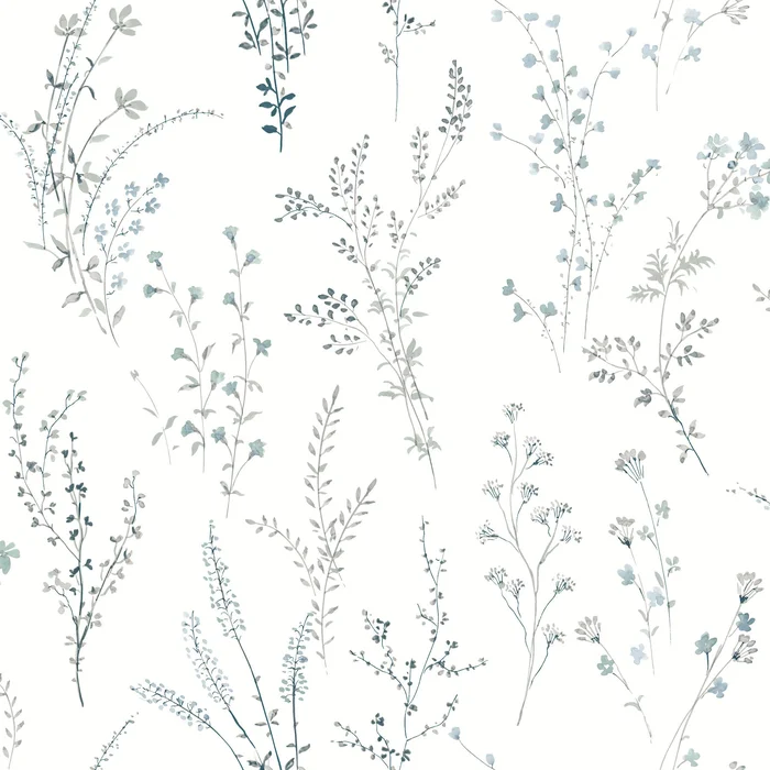 York Wallcoverings Watercolor Botanicals Wildflower Sprigs Blue and Green Peel and Stick Wallpaper Botanical Blues Wallpaper – PSW1523RL