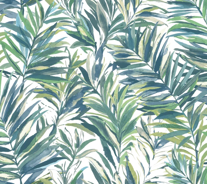 York Wallcoverings Woodnote Swaying Palms Green and Blue Wallpaper Tropical Botanical Blues – GN2544