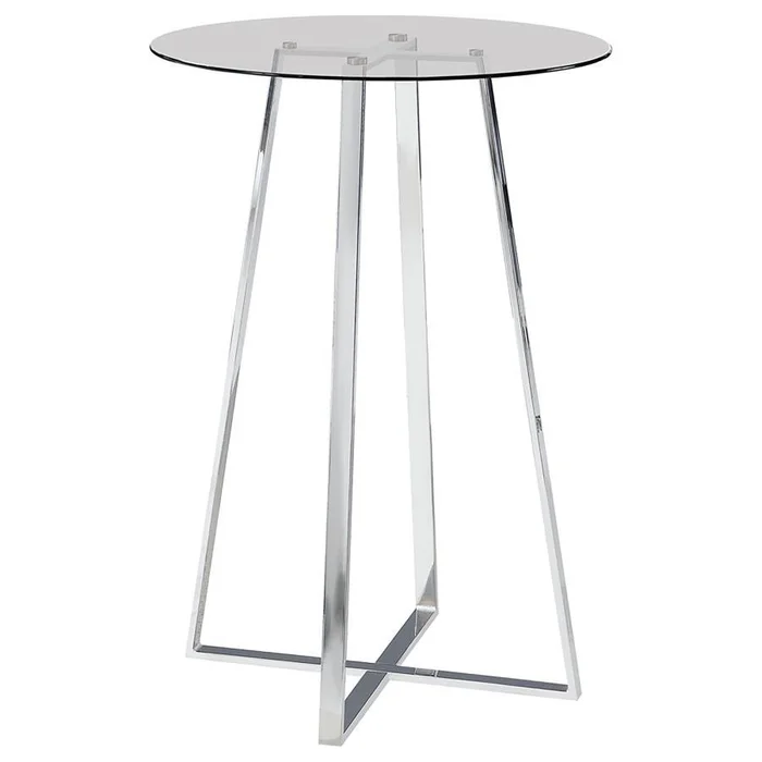 Zanella Round Glass Top Bistro Bar Table in Chrome – Modern Compact Table with Tempered Glass Surface, Sleek Tapered Design for Kitchen or Dining