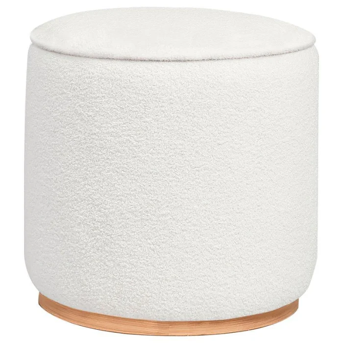 Zena – Faux Sheepskin Upholstered Round Ottoman – Ivory