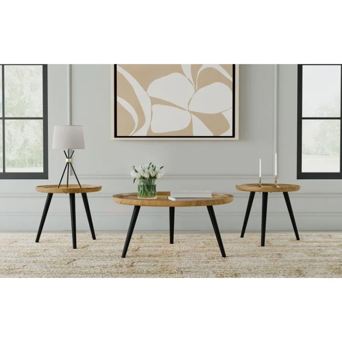 Zoe – 3 Piece Mango Wood Coffee And End Table Set – Natural