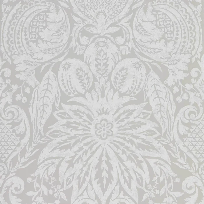 ZOFFANY Mitford Damask Wallpaper Damasks Platinum Grey Rotary Wide Width Printed Wallpaper – ZDAR312863