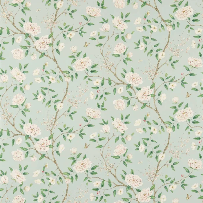 ZOFFANY Romey’s Garden Wallpaper Classic Floral Sea Green Gravure – Wide Width Printed Wallpaper – ZWOO311336