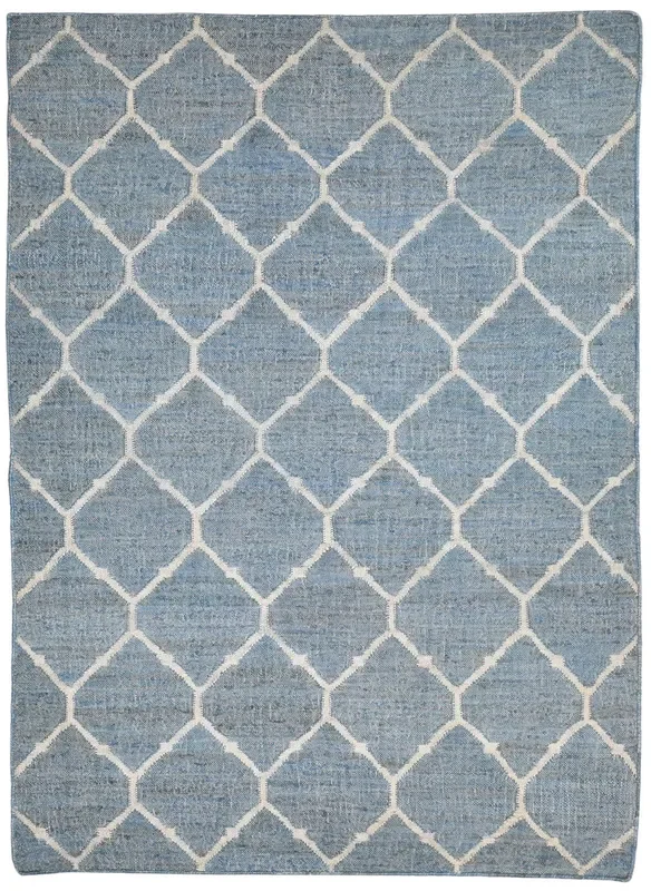 Zonnya Jute Blue Rug 5′ X 7′ Modern Hand Woven Moroccan Trellis